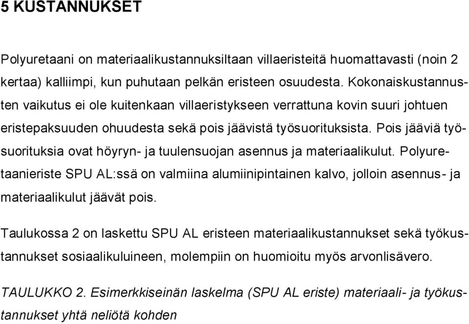 Pois jääviä työsuorituksia ovat höyryn- ja tuulensuojan asennus ja materiaalikulut.