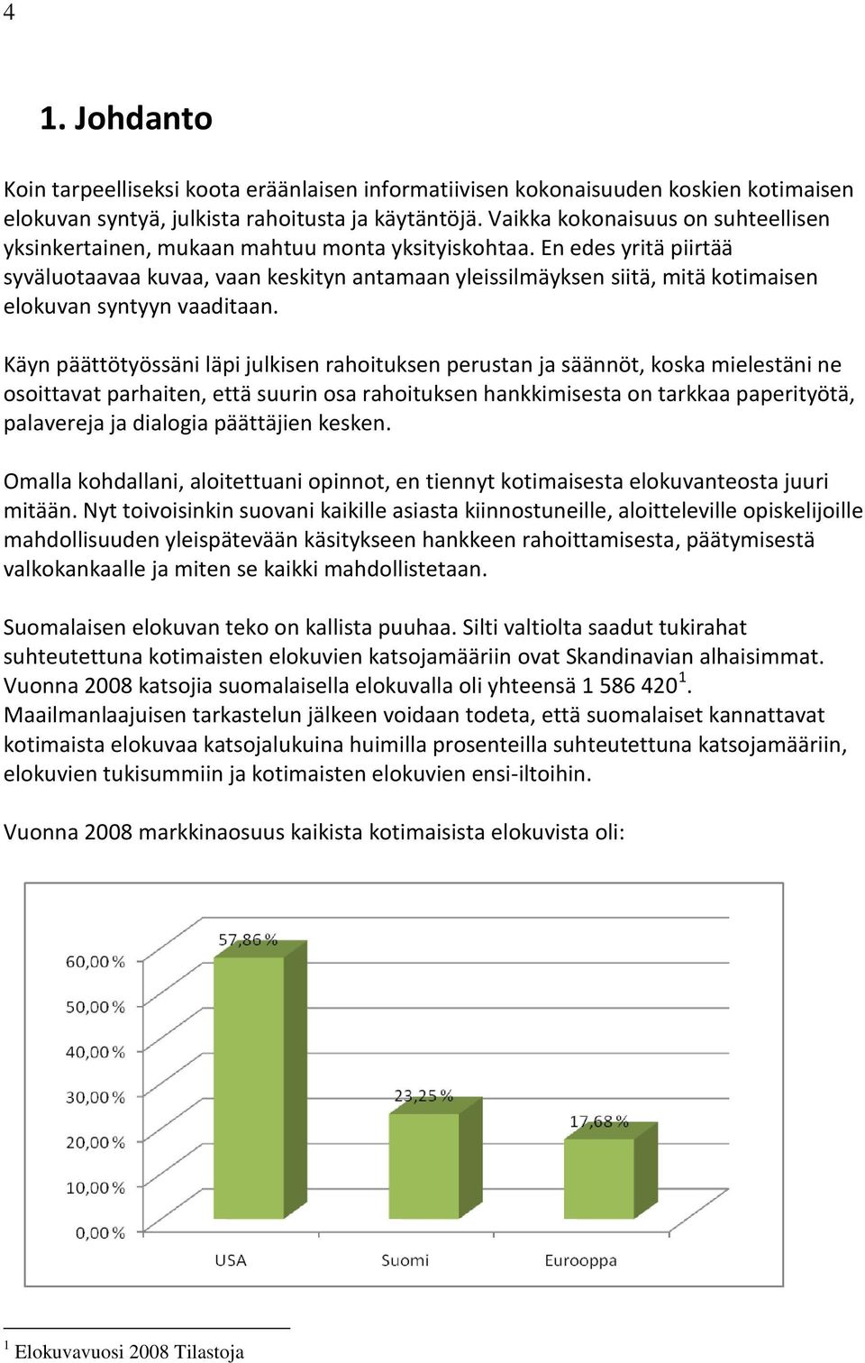 En edes yritä piirtää syväluotaavaa kuvaa, vaan keskityn antamaan yleissilmäyksen siitä, mitä kotimaisen elokuvan syntyyn vaaditaan.