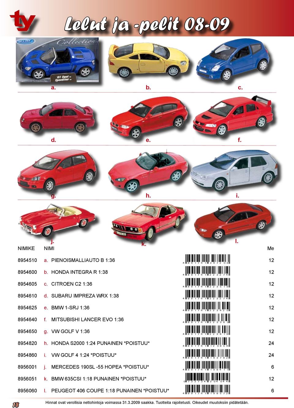IMPREZA WRX 1:38 er8c17@;sffgfkhr 12 8954625 e. BMW 1-SRJ 1:36 er8c17@;sffgjfir 12 8954640 f. MITSUBISHI LANCER EVO 1:36 er8c17@;sffggldr 12 8954650 g.