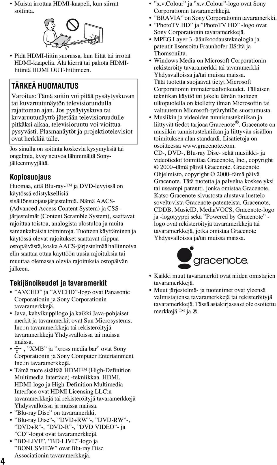 Jos pysäytyskuva tai kuvaruutunäyttö jätetään televisioruudulle pitkäksi aikaa, televisioruutu voi vioittua pysyvästi. Plasmanäytöt ja projektiotelevisiot ovat herkkiä tälle.
