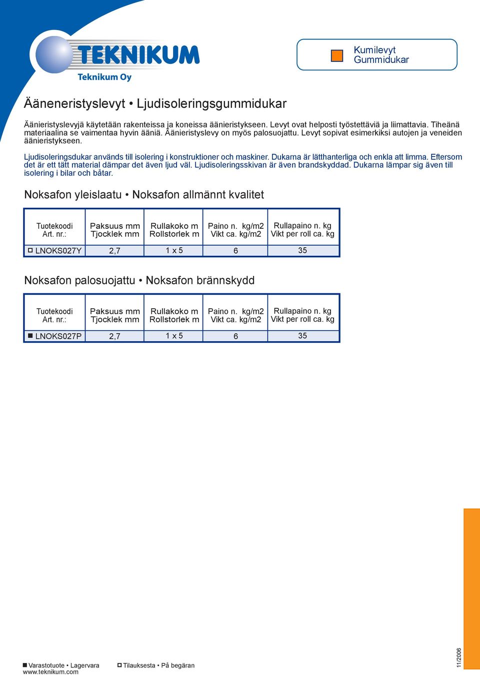 Ljudisoleringsdukar används till isolering i konstruktioner och maskiner. Dukarna är lätthanterliga och enkla att limma.