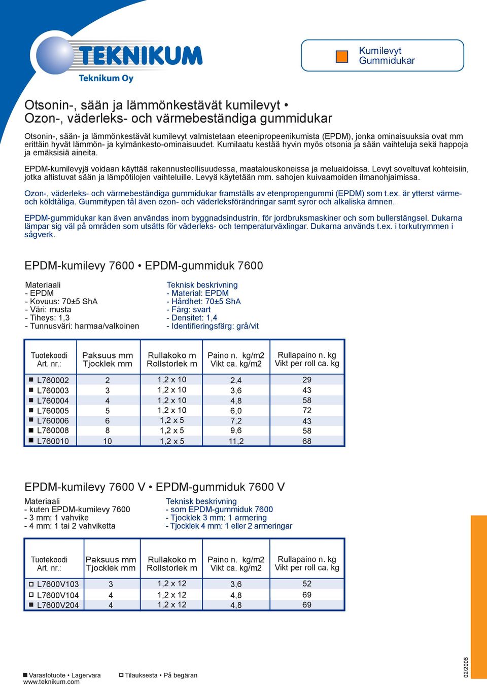 EPDM-kumilevyjä voidaan käyttää rakennusteollisuudessa, maatalouskoneissa ja meluaidoissa. Levyt soveltuvat kohteisiin, jotka altistuvat sään ja lämpötilojen vaihteluille. Levyä käytetään mm.