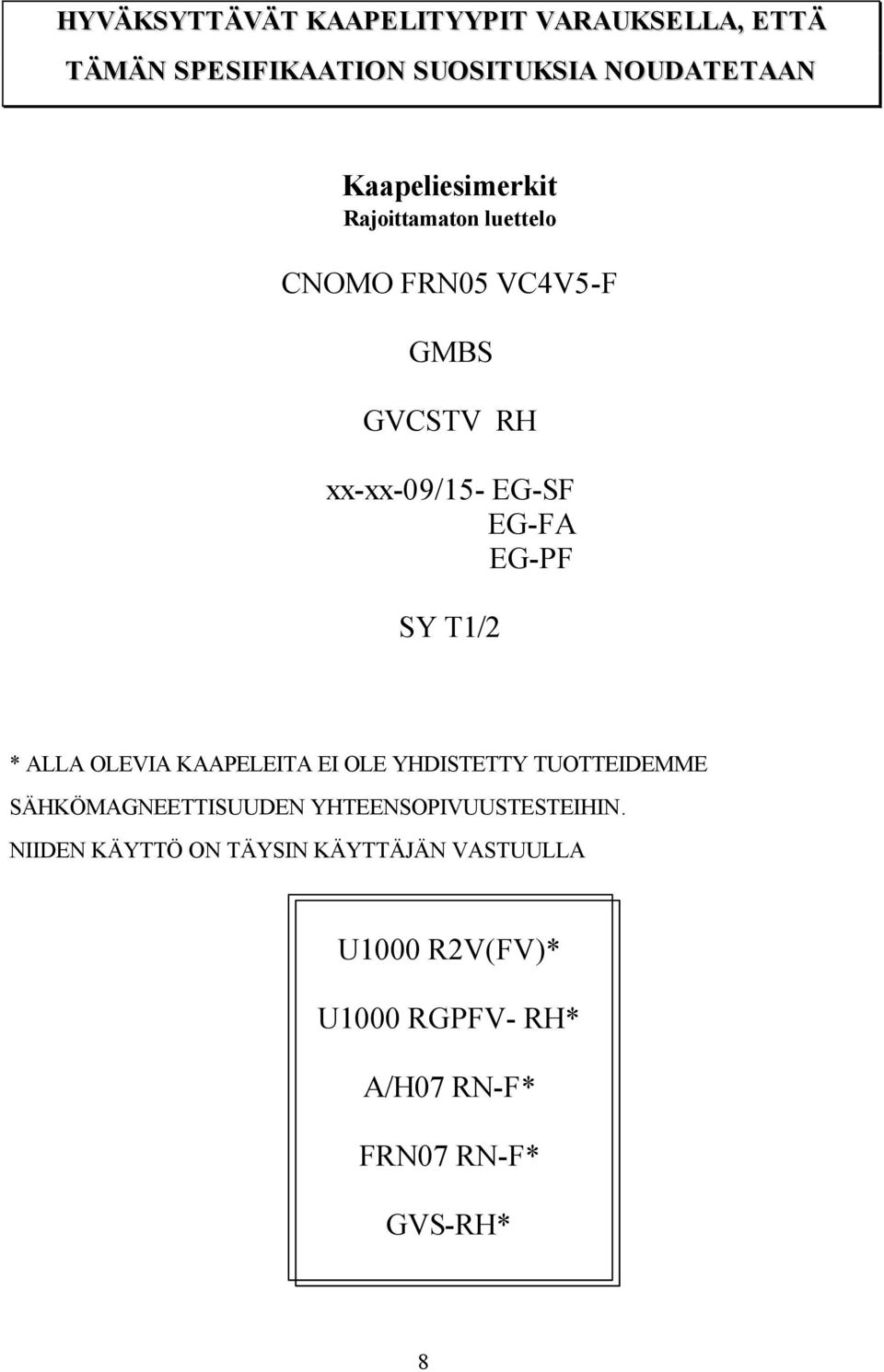 EG-PF SY T1/2 * ALLA OLEVIA KAAPELEITA EI OLE YHDISTETTY TUOTTEIDEMME SÄHKÖMAGNEETTISUUDEN