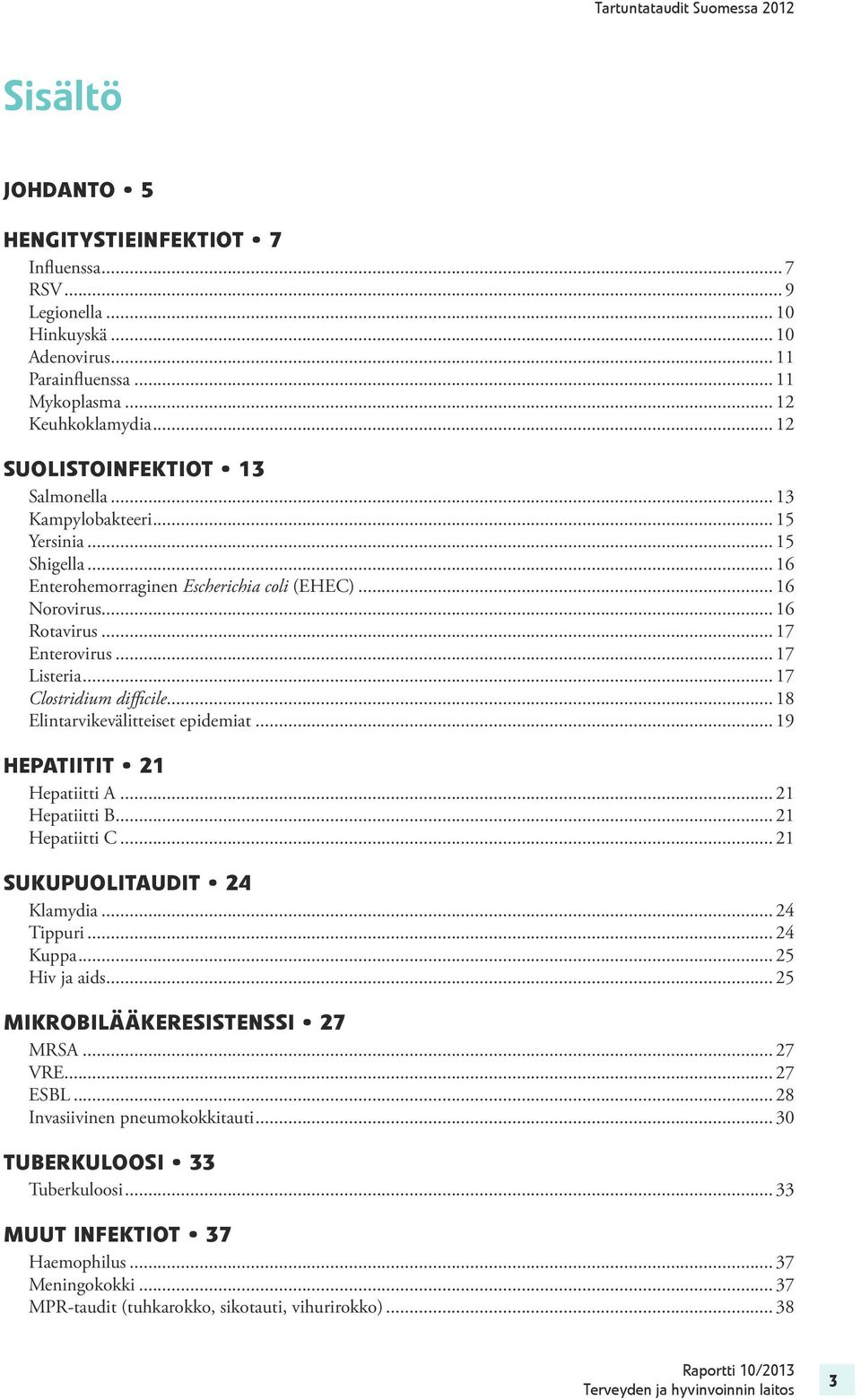 .. 17 Listeria... 17 Clostridium difficile... 18 Elintarvikevälitteiset epidemiat... 19 Hepatiitit 21 Hepatiitti A... 21 Hepatiitti B... 21 Hepatiitti C... 21 Sukupuolitaudit 24 Klamydia... 24 Tippuri.