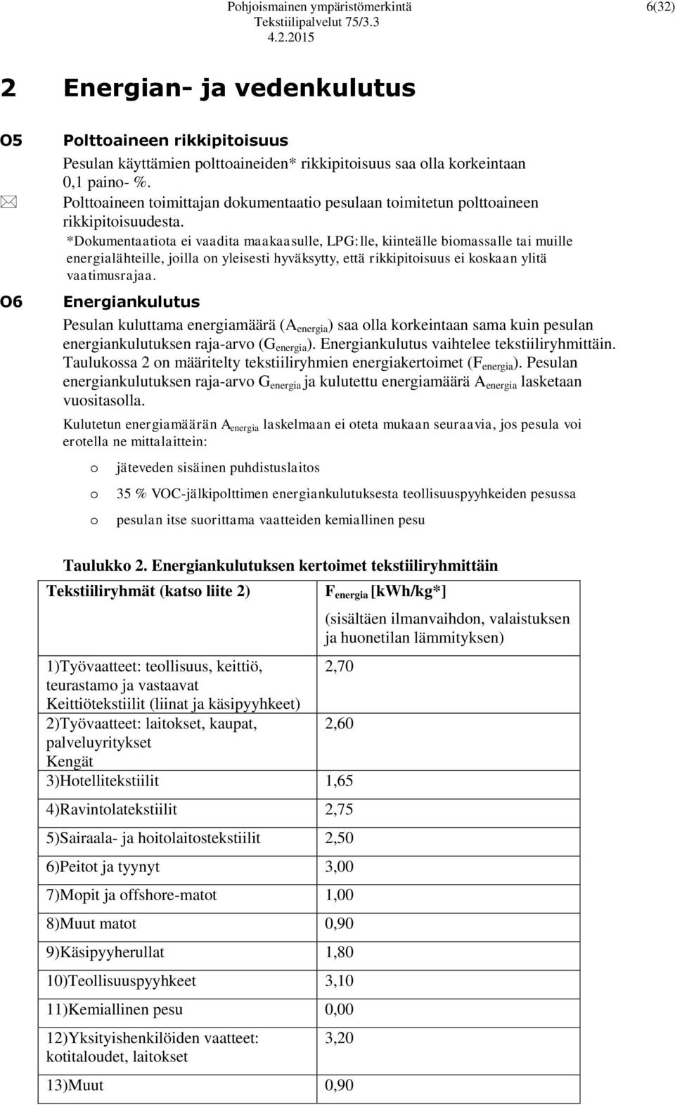 *Dokumentaatiota ei vaadita maakaasulle, LPG:lle, kiinteälle biomassalle tai muille energialähteille, joilla on yleisesti hyväksytty, että rikkipitoisuus ei koskaan ylitä vaatimusrajaa.