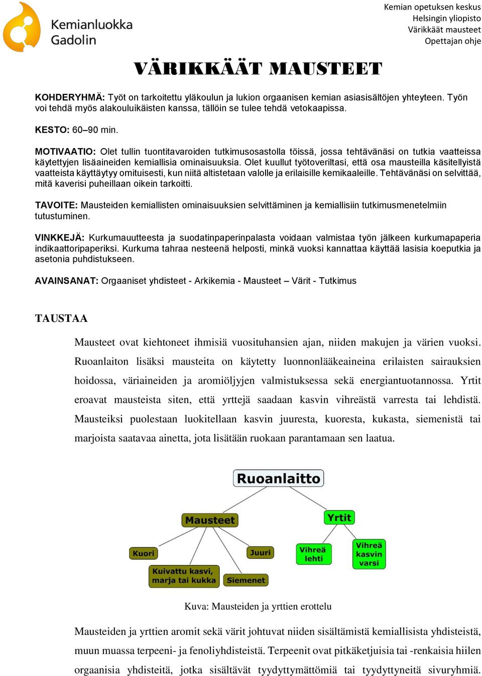 MOTIVAATIO: Olet tullin tuontitavaroiden tutkimusosastolla töissä, jossa tehtävänäsi on tutkia vaatteissa käytettyjen lisäaineiden kemiallisia ominaisuuksia.