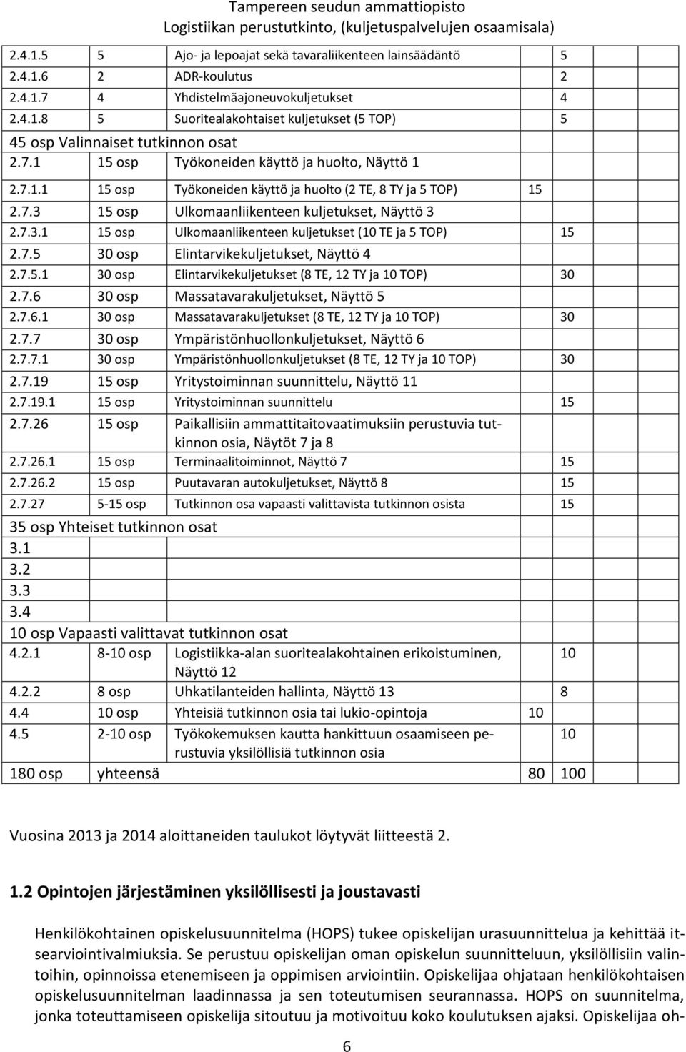 7.5 30 osp Elintarvikekuljetukset, Näyttö 4 2.7.5.1 30 osp Elintarvikekuljetukset (8 TE, 12 TY ja 10 TOP) 30 2.7.6 30 osp Massatavarakuljetukset, Näyttö 5 2.7.6.1 30 osp Massatavarakuljetukset (8 TE, 12 TY ja 10 TOP) 30 2.