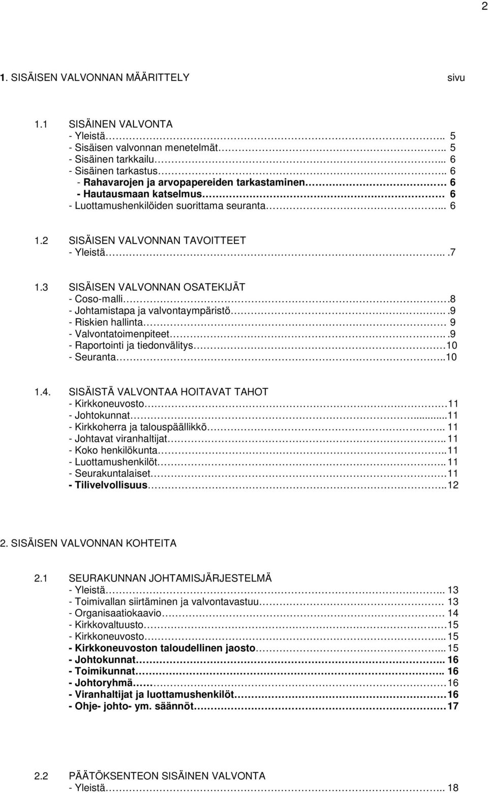 3 SISÄISEN VALVONNAN OSATEKIJÄT - Coso-malli.8 - Johtamistapa ja valvontaympäristö..9 - Riskien hallinta 9 - Valvontatoimenpiteet..9 - Raportointi ja tiedonvälitys 10 - Seuranta..10 1.4.