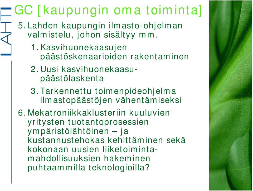 Tarkennettu toimenpideohjelma ilmastopäästöjen vähentämiseksi 6.