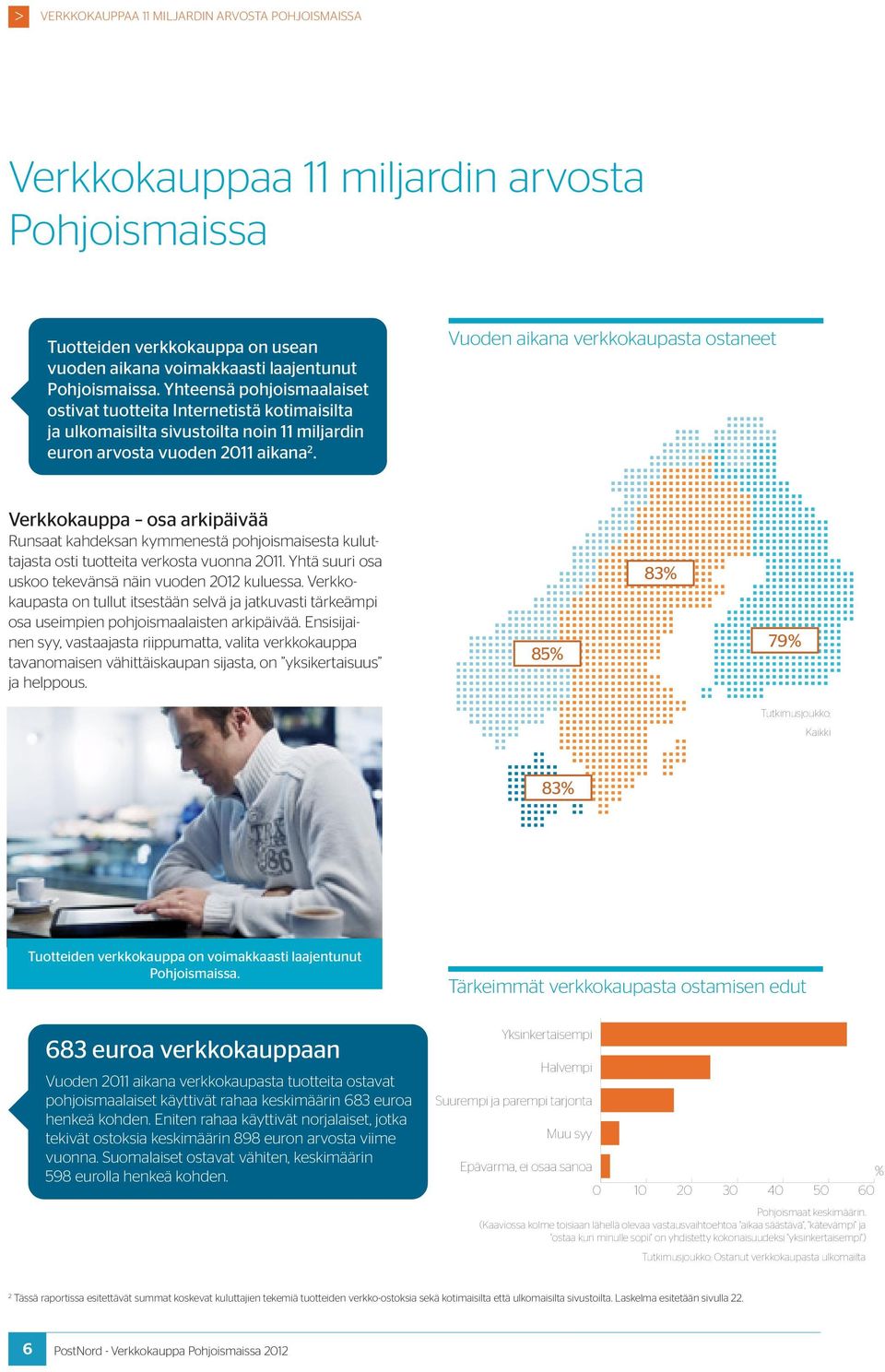 Vuoden aikana verkkokaupasta ostaneet Verkkokauppa osa arkipäivää Runsaat kahdeksan kymmenestä pohjoismaisesta kuluttajasta osti tuotteita verkosta vuonna 2011.