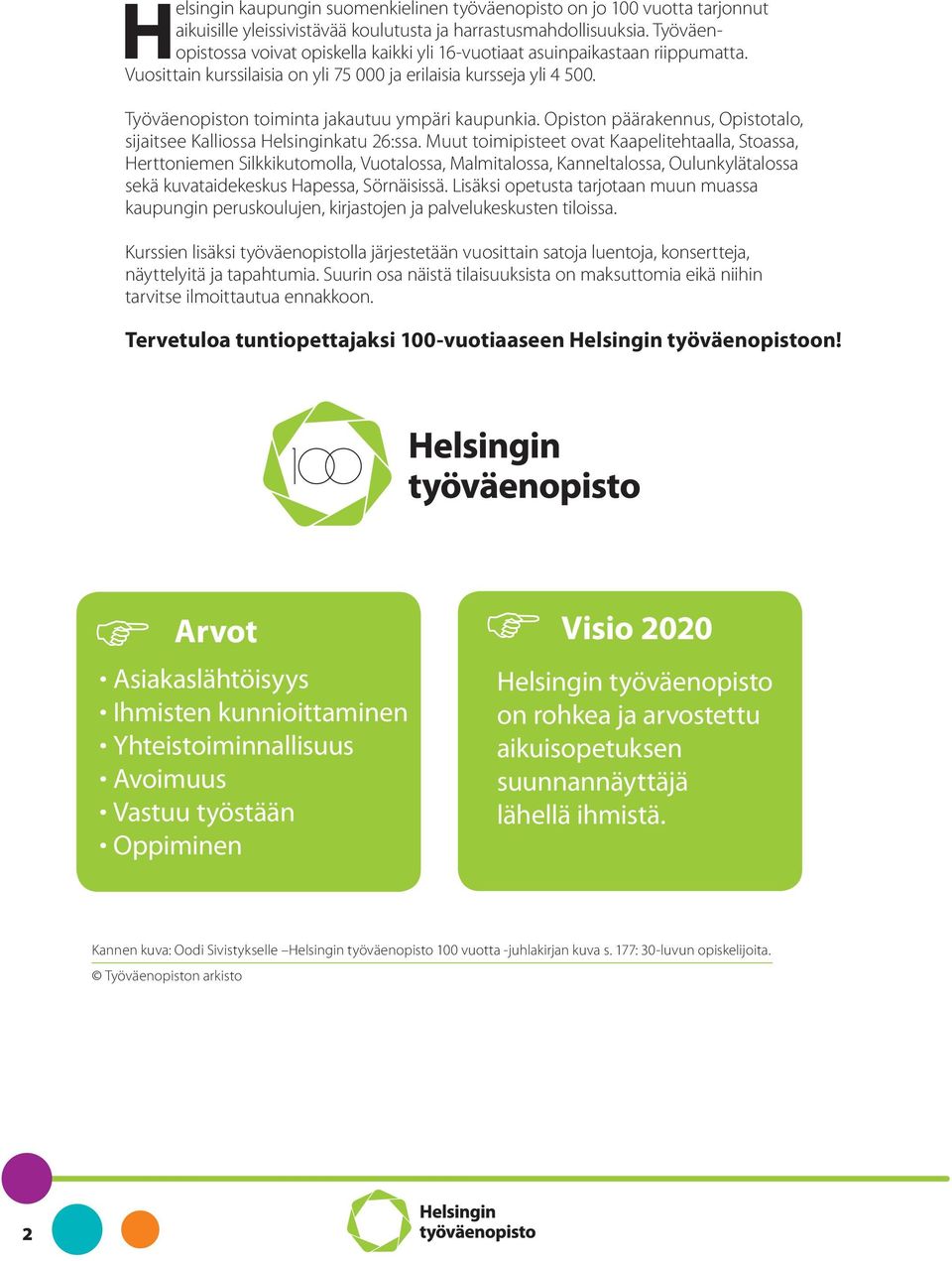Työväenopiston toiminta jakautuu ympäri kaupunkia. Opiston päärakennus, Opistotalo, sijaitsee Kalliossa Helsinginkatu 26:ssa.