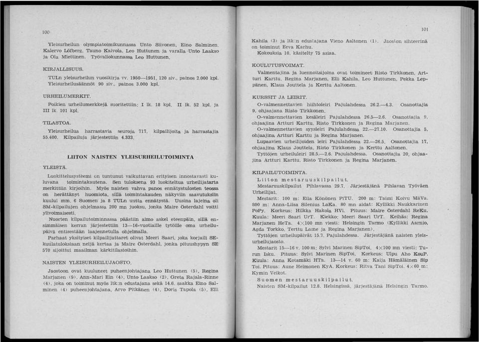 TILASTOA. II lk. 5 kpl. ja Yleisurheilua ha.:l'l'astavia seuroja 717, kilpailijoita ja harrastajia 55.400. Kilpailuja järjestettiin 4.333. YLEISTÄ.