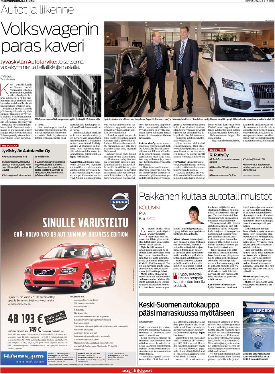 1960-luvun alussa Volkswageneja myytiin n Puistokadulla. Volkswagen-edustus vuodesta 1952 lähtien.