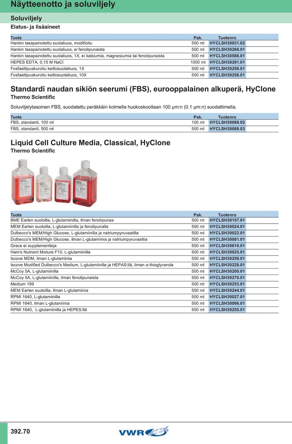 01 Fosfaattipuskuroitu keittosuolaliuos, 1X 500 ml HYCLSH30256.01 Fosfaattipuskuroitu keittosuolaliuos, 10X 500 ml HYCLSH30258.