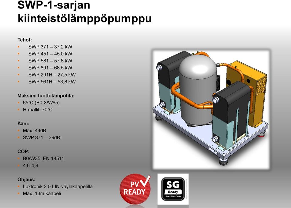 tuottolämpötila: 65 C (B0-3/W65) H-mallit: 70 C Ääni: Max. 44dB SWP 371 39dB!