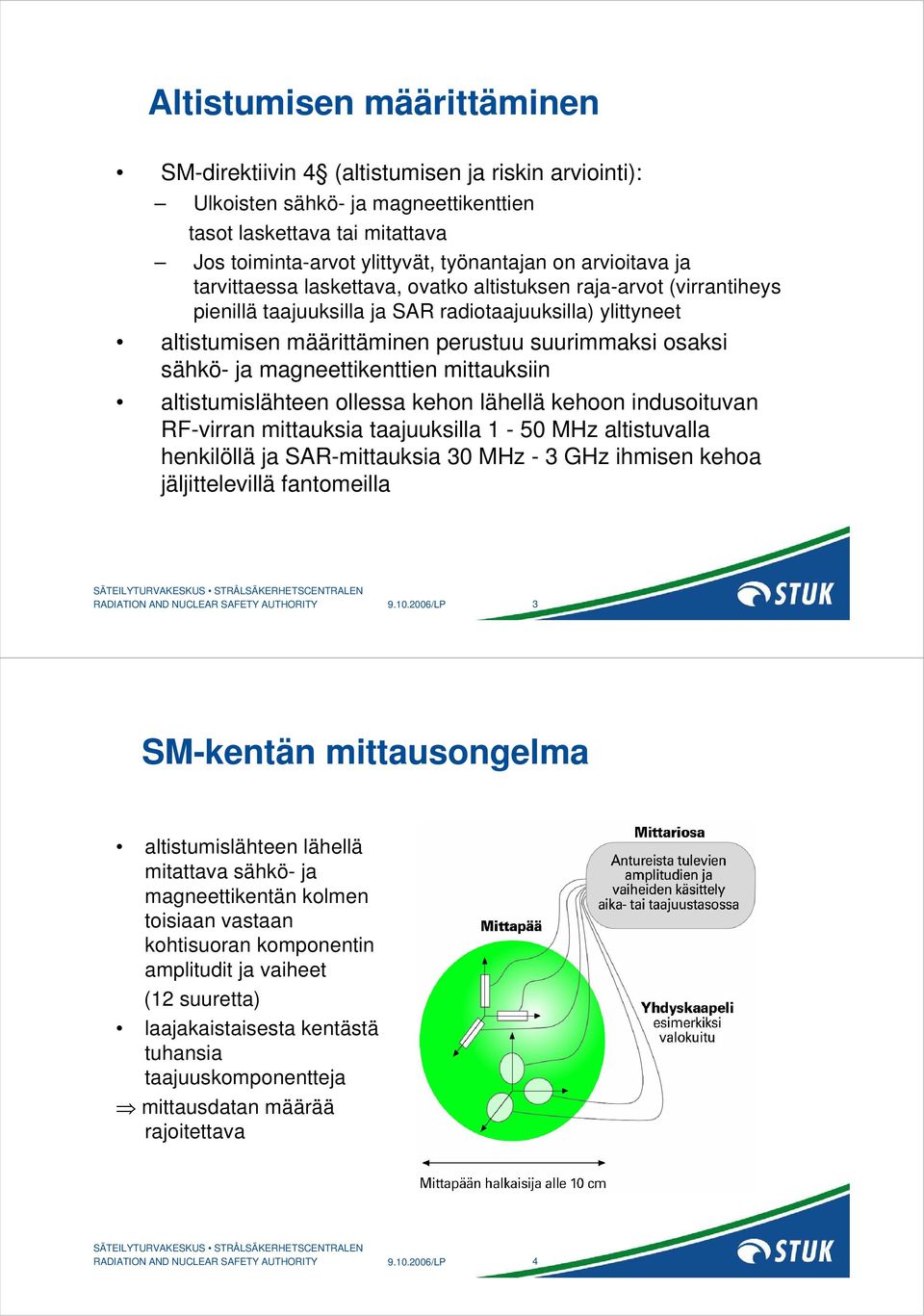 sähkö- ja magneettikenttien mittauksiin altistumislähteen ollessa kehon lähellä kehoon indusoituvan RF-virran mittauksia taajuuksilla 1-50 MHz altistuvalla henkilöllä ja SAR-mittauksia 30 MHz - 3 GHz