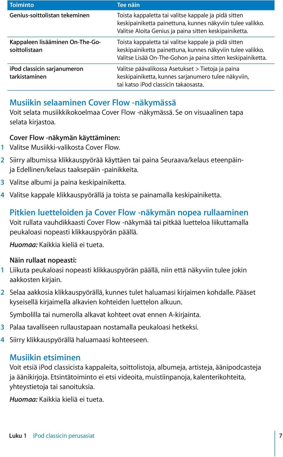 Toista kappaletta tai valitse kappale ja pidä sitten keskipainiketta painettuna, kunnes näkyviin tulee valikko. Valitse Lisää On-The-Gohon ja paina sitten keskipainiketta.