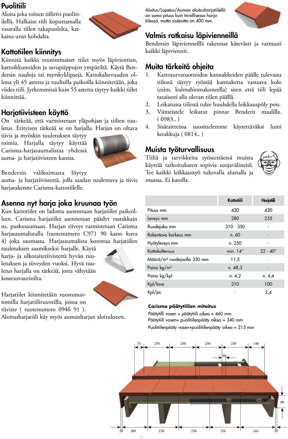 Kattokaltevuuden ollessa yli 45 astetta ja tuulisilla paikoilla kiinnitetään, joka viides tiili. Jyrkemmissä kuin 55 astetta täytyy kaikki tiilet kiinnittää.