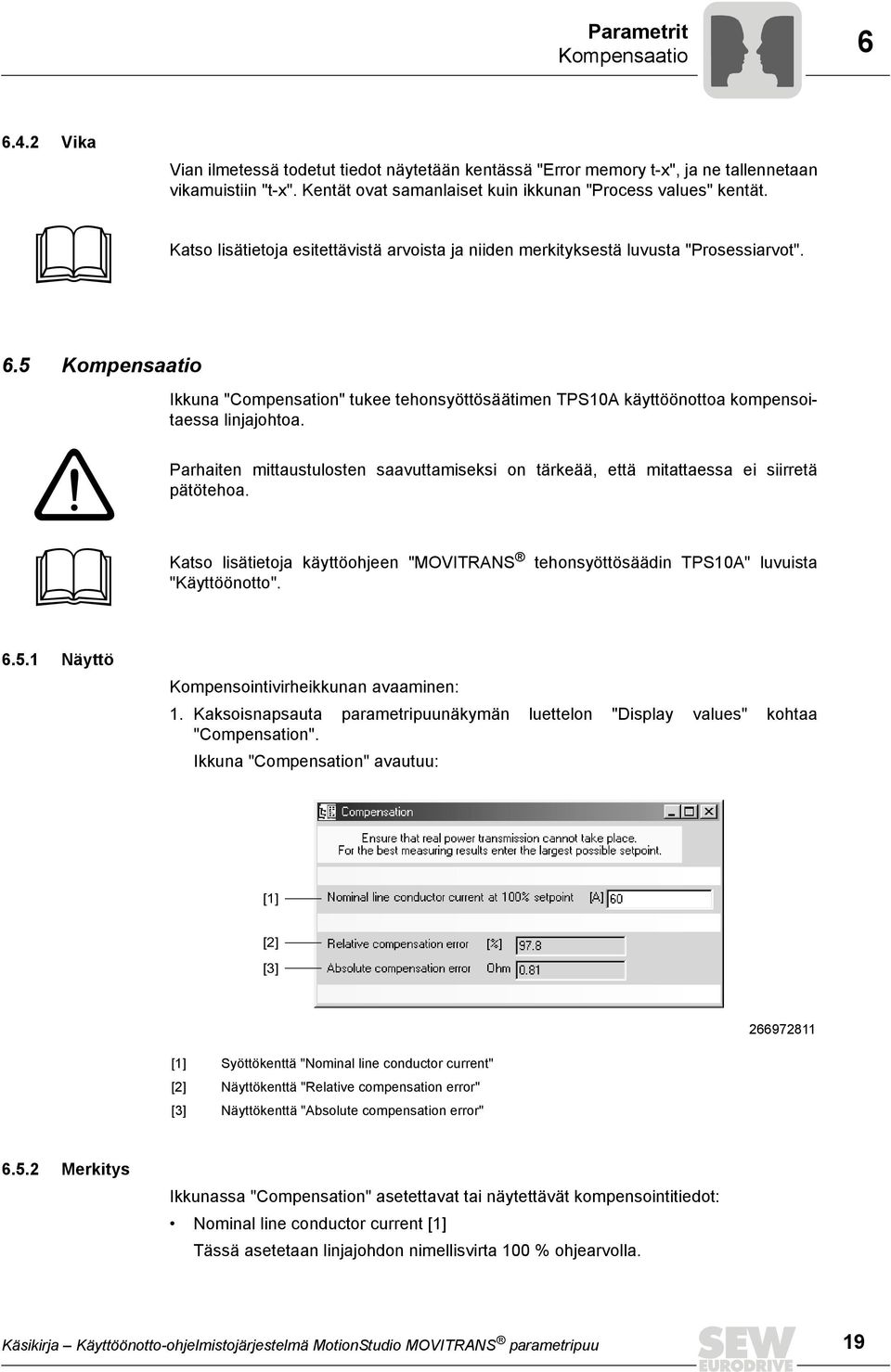5 Kompensaatio Ikkuna "Compensation" tukee tehonsyöttösäätimen TPS10A käyttöönottoa kompensoitaessa linjajohtoa.