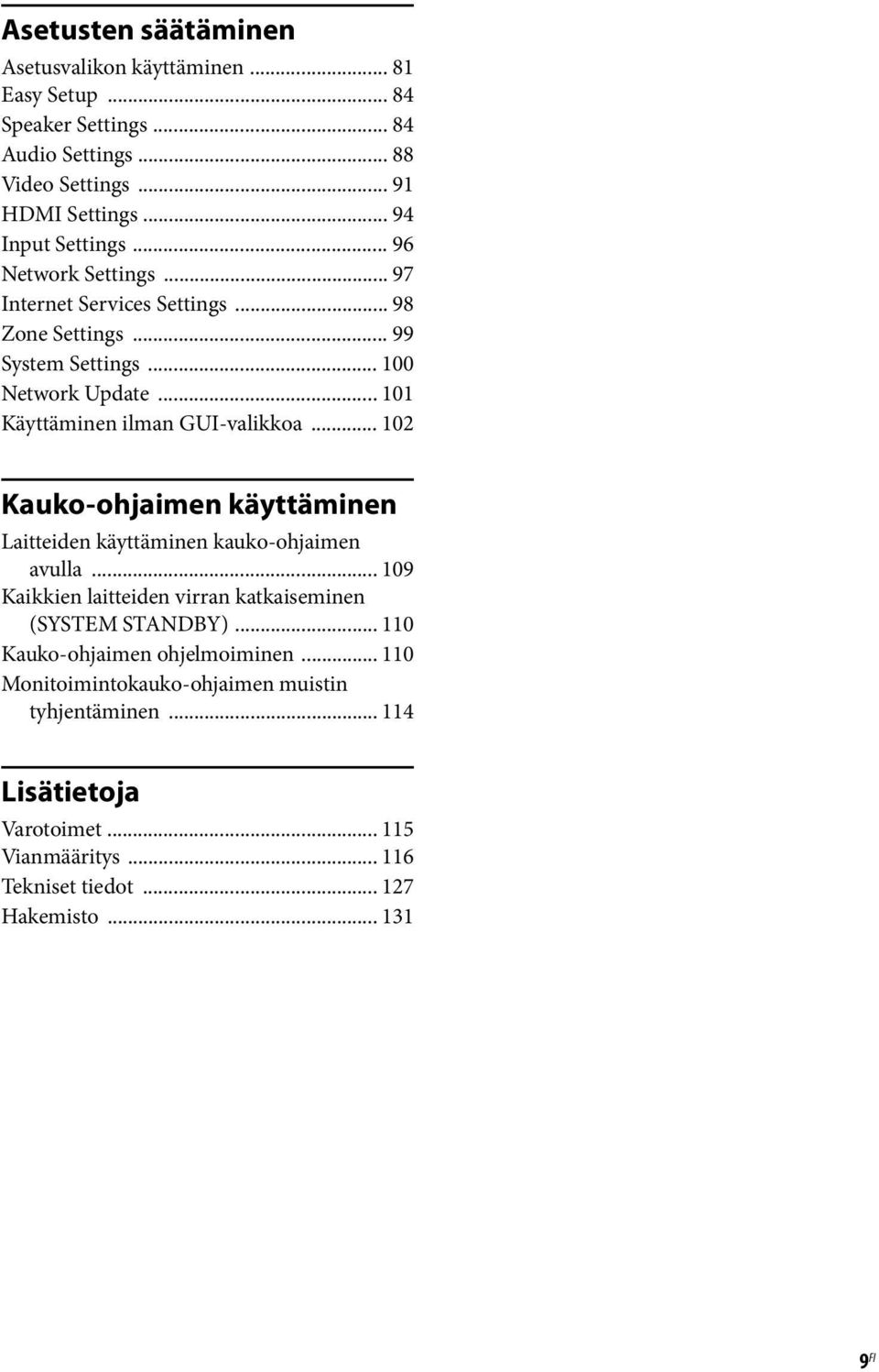 .. 101 Käyttäminen ilman GUI-valikkoa... 102 Kauko-ohjaimen käyttäminen Laitteiden käyttäminen kauko-ohjaimen avulla.