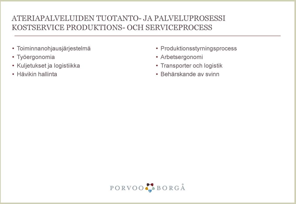 Työergonomia Kuljetukset ja logistiikka Hävikin hallinta