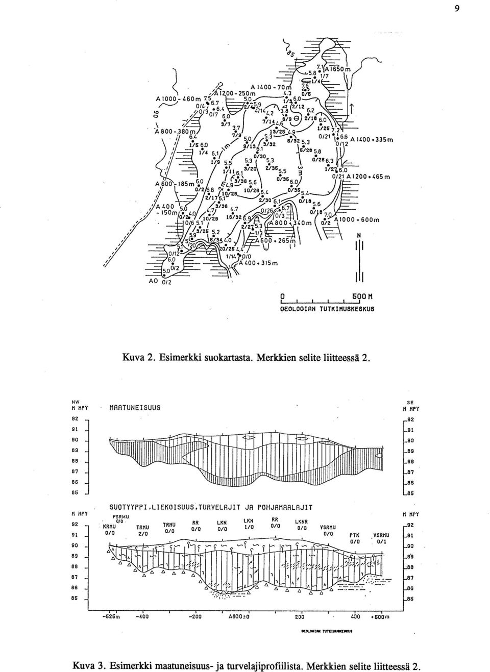 6 2i21 ~26 6 7 0/ 8 513440. A600.265m` O'2E4.4 W I' 1114 010 Å 400. 315m 37.0 0/2 A1000.6 00m 8 00 340m N N 0 S00 M 1 1 1 t 1 1 OE0L00IRN TUTKIMUSKESKUS Kuva 2. Esimerkki suokartasta.