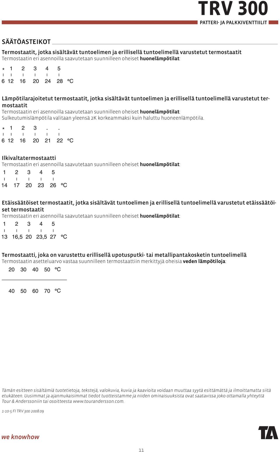 Sulkeutumislämpötila valitaan yleensä 2K korkeammaksi kuin haluttu huoneenlämpötila.