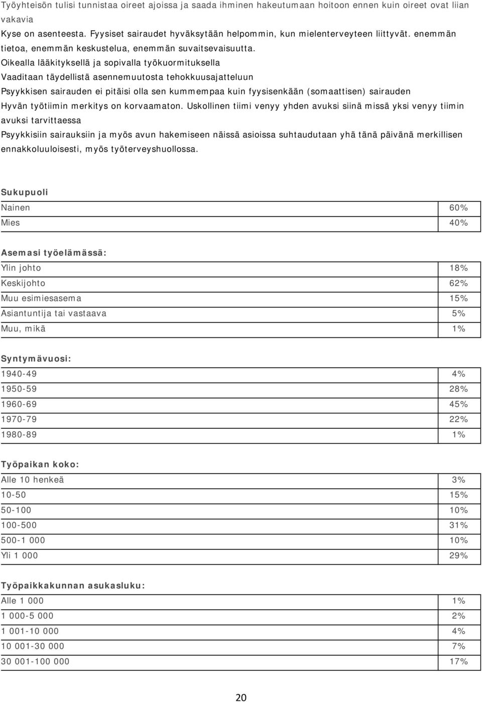 Oikealla lääkityksellä ja sopivalla työkuormituksella Vaaditaan täydellistä asennemuutosta tehokkuusajatteluun Psyykkisen sairauden ei pitäisi olla sen kummempaa kuin fyysisenkään (somaattisen)