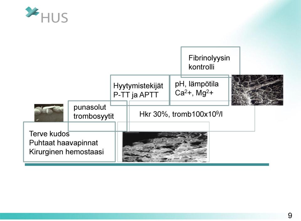 Fibrinolyysin kontrolli ph, lämpötila Ca 2 +,