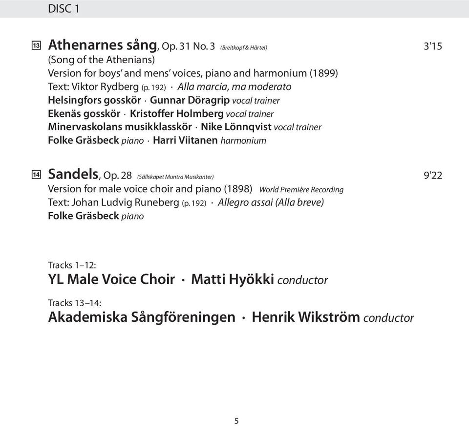 trainer Folke Gräsbeck piano Harri Viitanen harmonium 14 Sandels, Op.