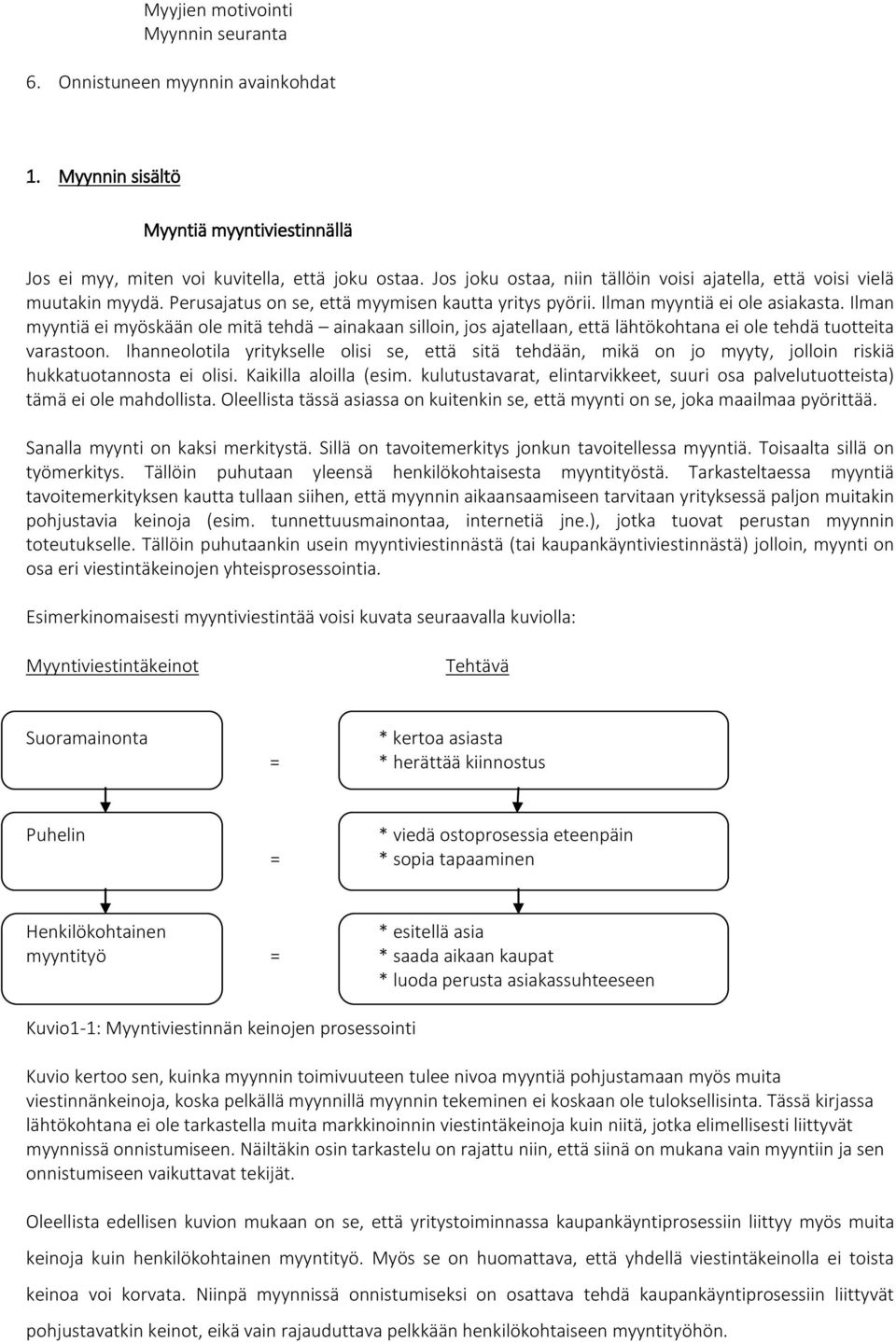 Ilman myyntiä ei myöskään ole mitä tehdä ainakaan silloin, jos ajatellaan, että lähtökohtana ei ole tehdä tuotteita varastoon.