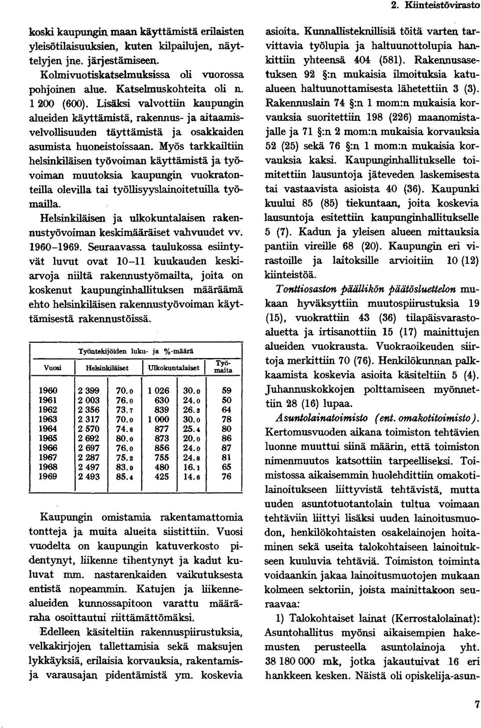 Myös tarkkailtiin helsinkiläisen työvoiman käyttämistä ja työvoiman muutoksia kaupungin vuokratonteilla olevilla tai työllisyyslainoitetuilla työmailla.