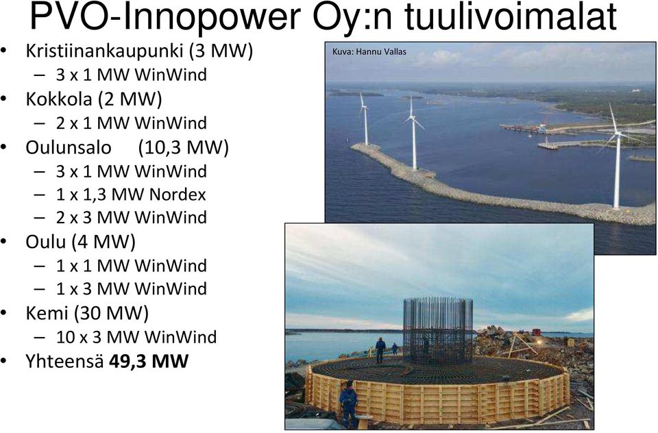 WinWind 1 x 1,3 MW Nordex 2 x 3 MW WinWind Oulu (4 MW) 1 x 1 MW WinWind