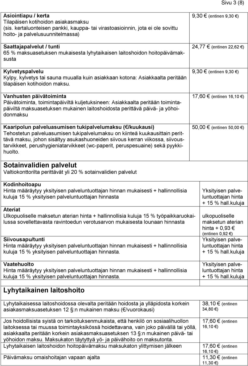 hoitopäivämaksusta Kylvetyspalvelu Kylpy, kylvetys tai sauna muualla kuin asiakkaan kotona: Asiakkaalta peritään tilapäisen kotihoidon maksu.