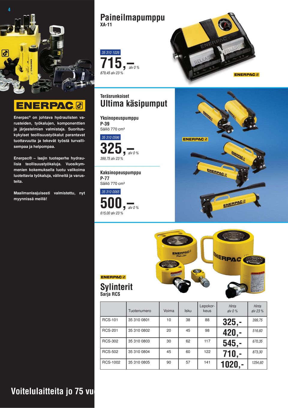 RCS-1002 35 310 0805 90 57 141 Hinta Enerpac on johtava hydraulisten varusteiden, työkalujen, komponenttien ja järjestelmien valmistaja.