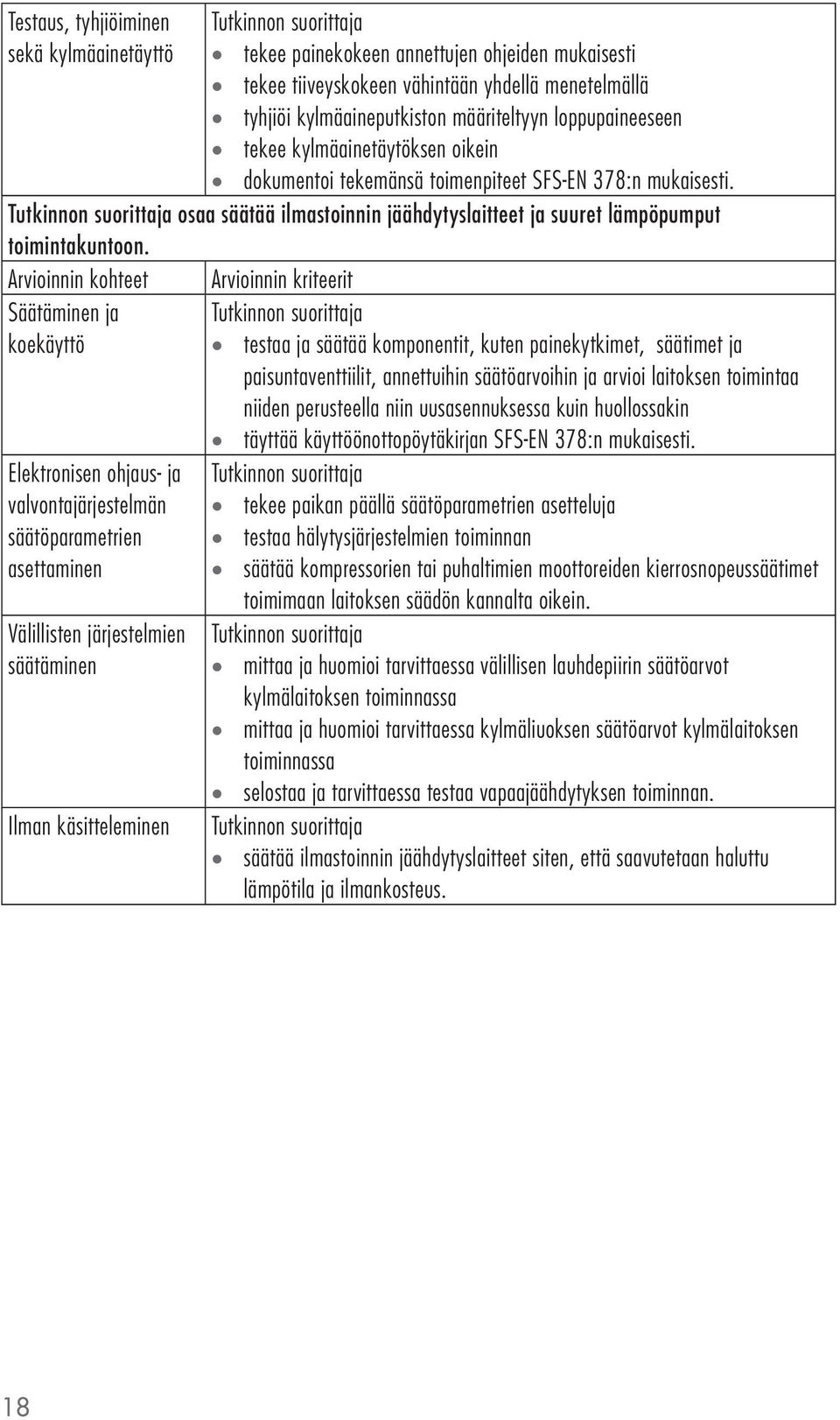 Säätäminen ja koekäyttö Elektronisen ohjaus- ja valvontajärjestelmän säätöparametrien asettaminen Välillisten järjestelmien säätäminen Ilman käsitteleminen testaa ja säätää komponentit, kuten