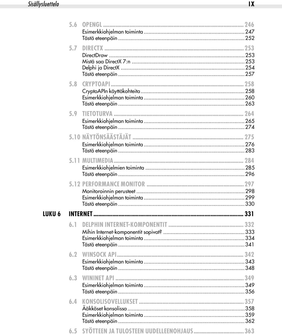 10 NÄYTÖNSÄÄSTÄJÄT... 275 Esimerkkiohjelman toiminta...276 Tästä eteenpäin...283 5.11 MULTIMEDIA... 284 Esimerkkiohjelmien toiminta...285 Tästä eteenpäin...296 5.12 PERFORMANCE MONITOR.