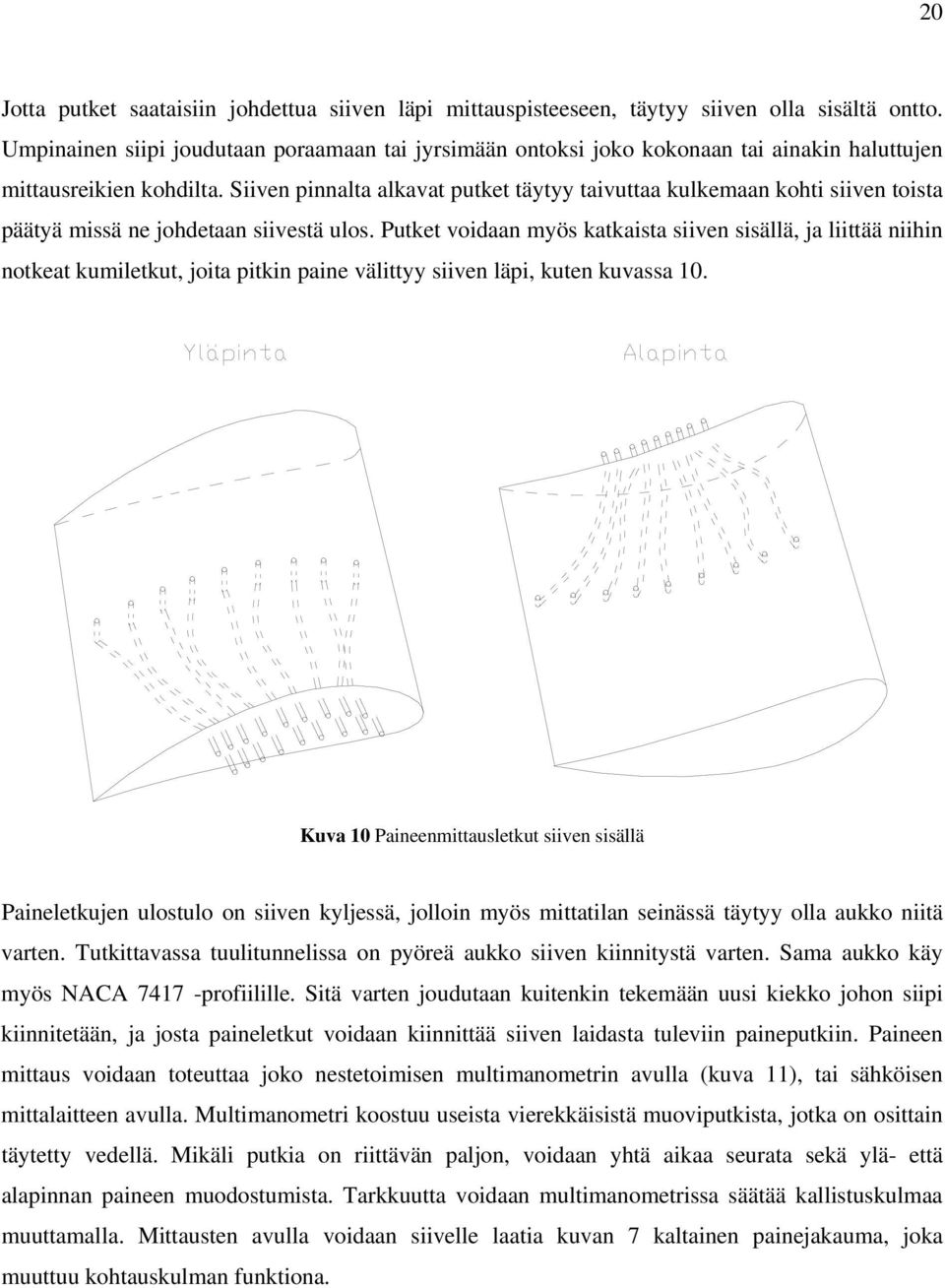 Siiven pinnalta alkavat putket täytyy taivuttaa kulkemaan kohti siiven toista päätyä missä ne johdetaan siivestä ulos.