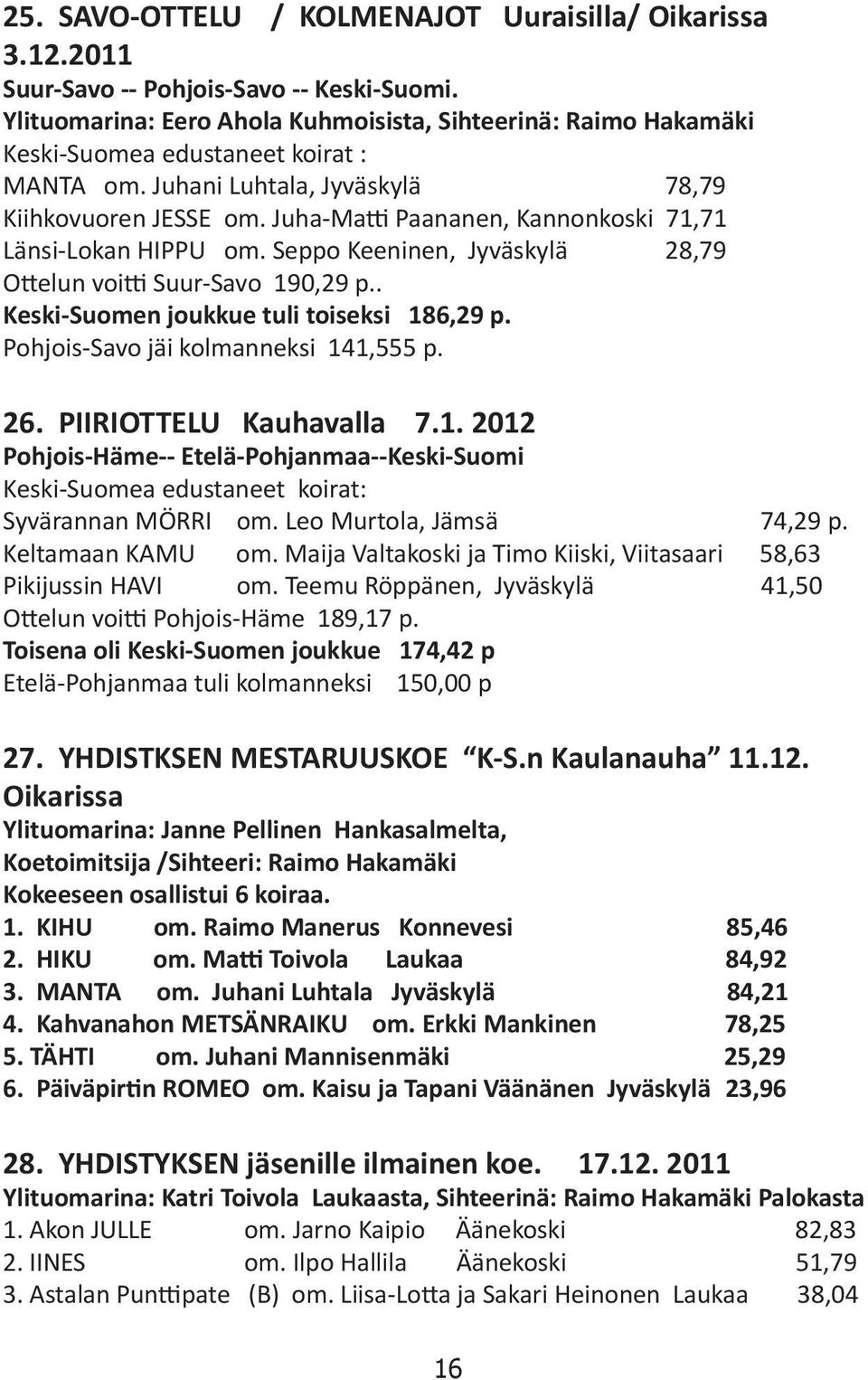 Juha-Matti Paananen, Kannonkoski 71,71 Länsi-Lokan HIPPU om. Seppo Keeninen, Jyväskylä 28,79 Ottelun voitti Suur-Savo 190,29 p.. Keski-Suomen joukkue tuli toiseksi 186,29 p.
