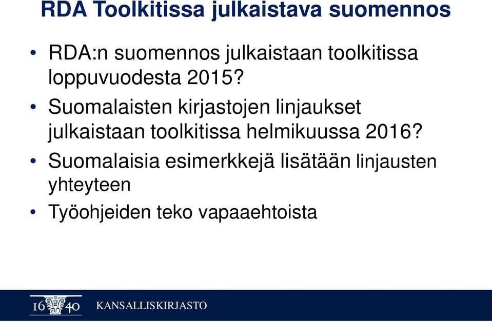 Suomalaisten kirjastojen linjaukset julkaistaan toolkitissa