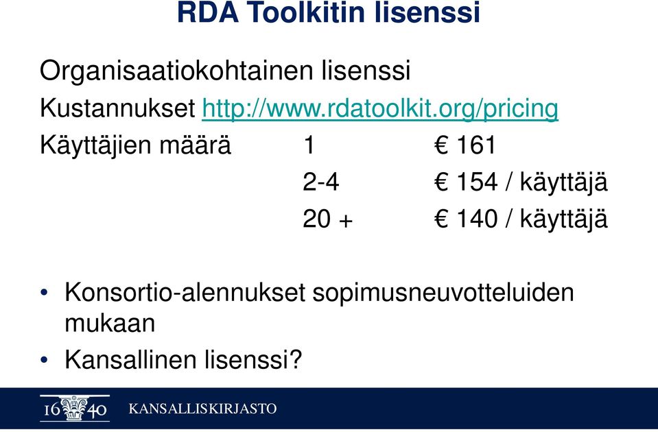 org/pricing Käyttäjien määrä 1 161 2-4 154 / käyttäjä 20 +