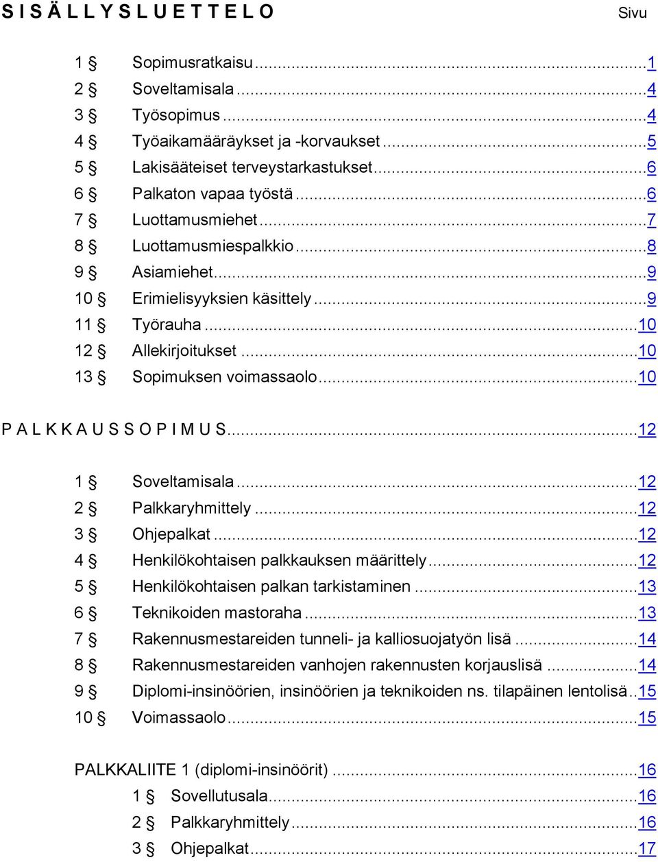 ..10 P A L K K A U S S O P I M U S...12 1 Soveltamisala...12 2 Palkkaryhmittely...12 3 Ohjepalkat...12 4 Henkilökohtaisen palkkauksen määrittely...12 5 Henkilökohtaisen palkan tarkistaminen.