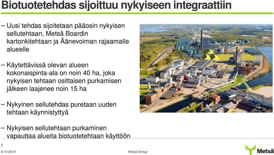 kokonaispinta-ala on noin 40 ha, joka nykyisen tehtaan osittaisen purkamisen jälkeen laajenee noin 15 ha