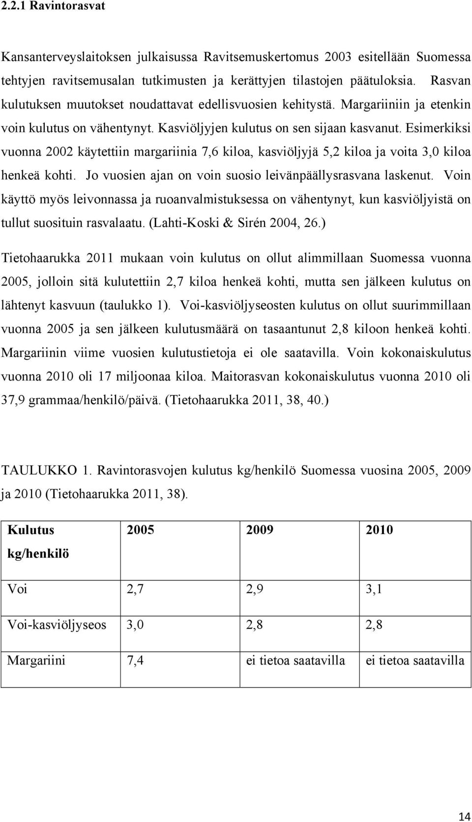 Esimerkiksi vuonna 2002 käytettiin margariinia 7,6 kiloa, kasviöljyjä 5,2 kiloa ja voita 3,0 kiloa henkeä kohti. Jo vuosien ajan on voin suosio leivänpäällysrasvana laskenut.