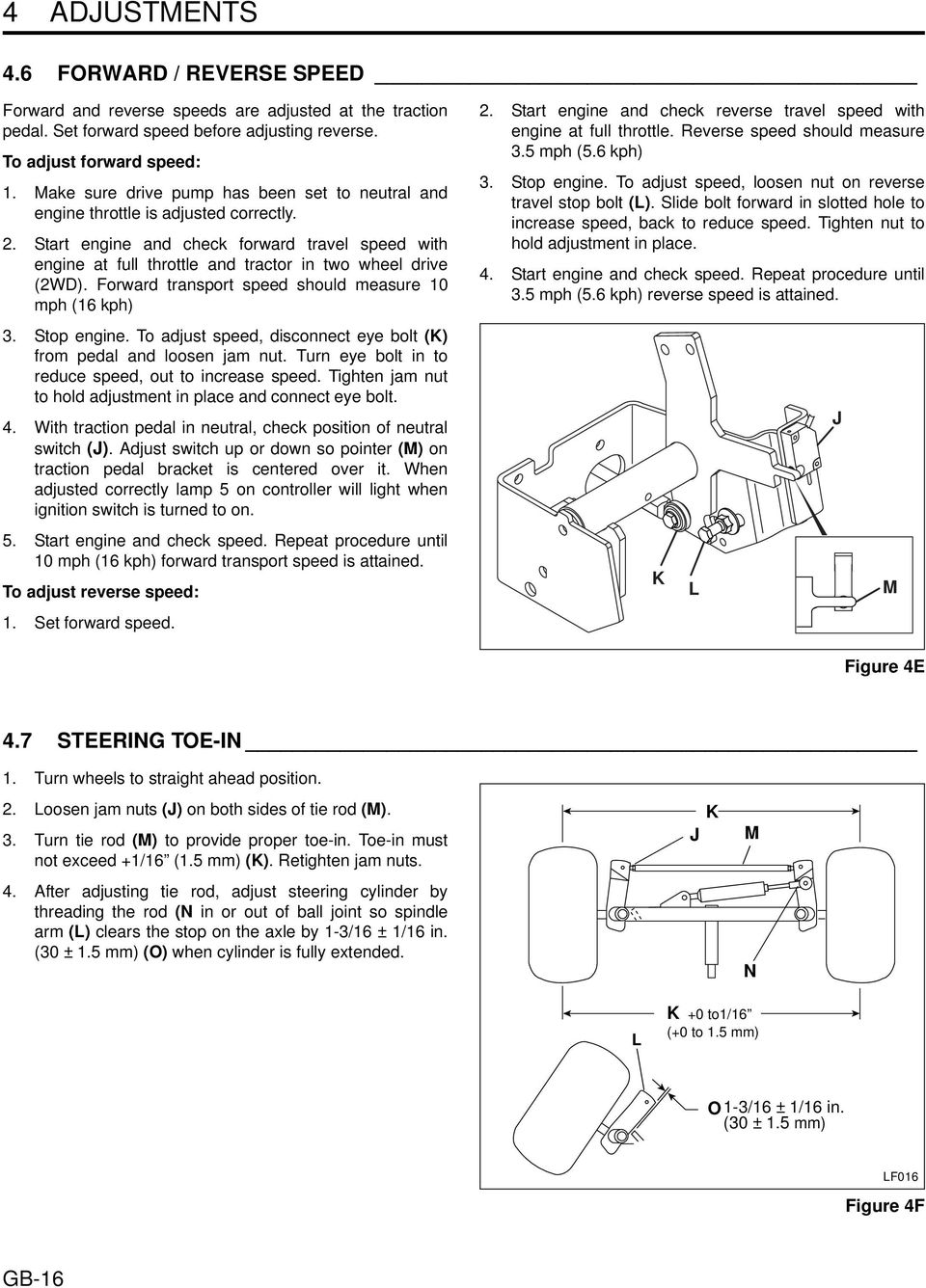 Start engine and check forward travel speed with engine at full throttle and tractor in two wheel drive (2WD). Forward transport speed should measure 10 mph (16 kph) 3. Stop engine.