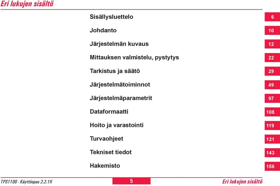Järjestelmäparametrit Dataformaatti Hoito ja varastointi Turvaohjeet