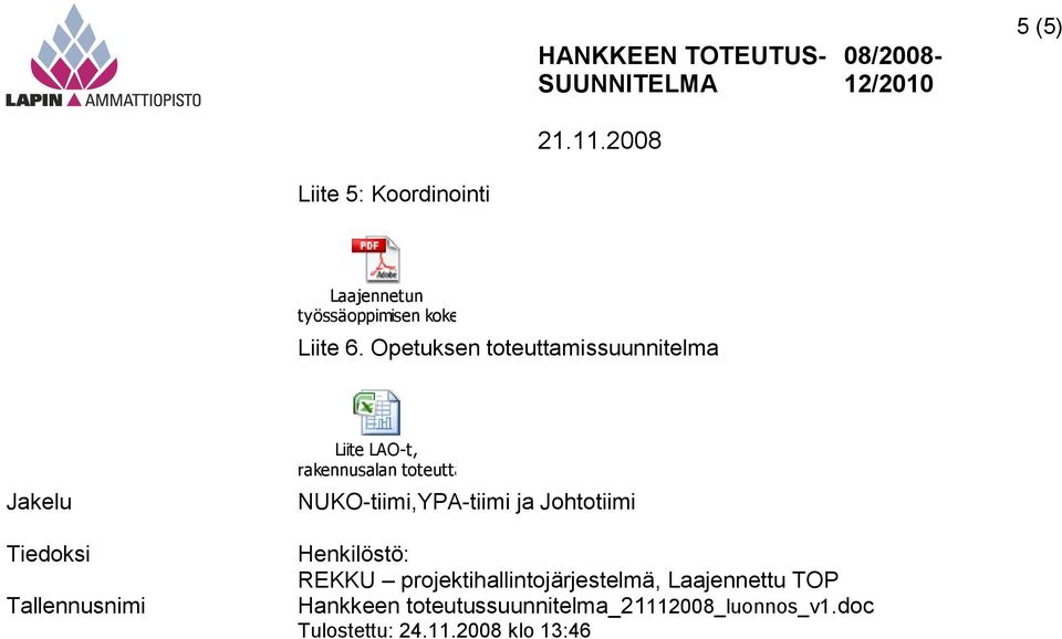 Opetuksen toteuttamissuunnitelma Jakelu Tiedoksi Tallennusnimi Liite LAO-t, rakennusalan