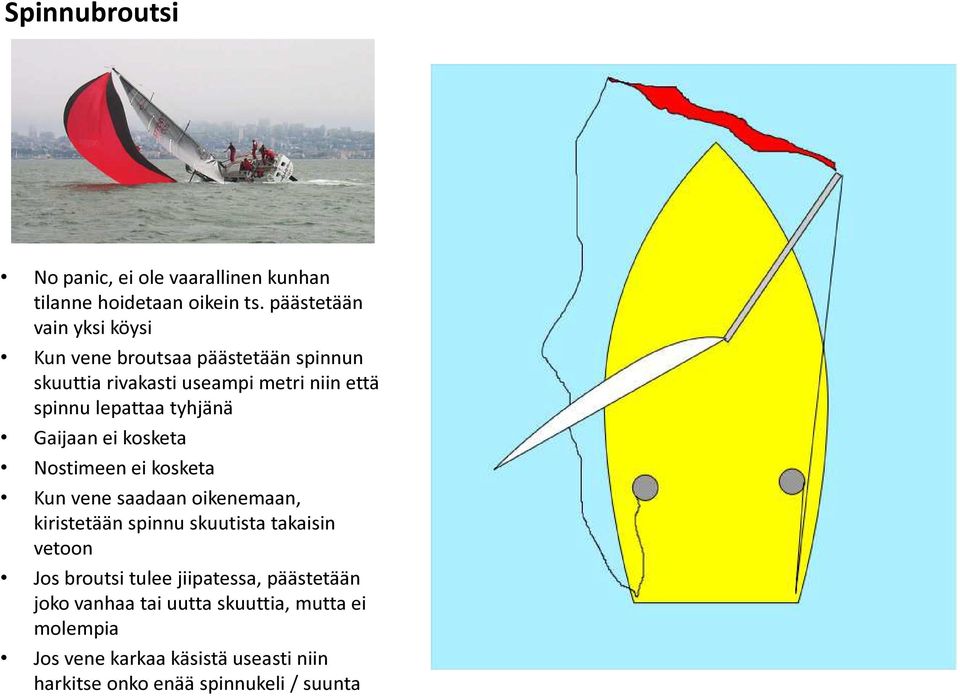 tyhjänä Gaijaan ei kosketa Nostimeen ei kosketa Kun vene saadaan oikenemaan, kiristetään spinnu skuutista takaisin vetoon