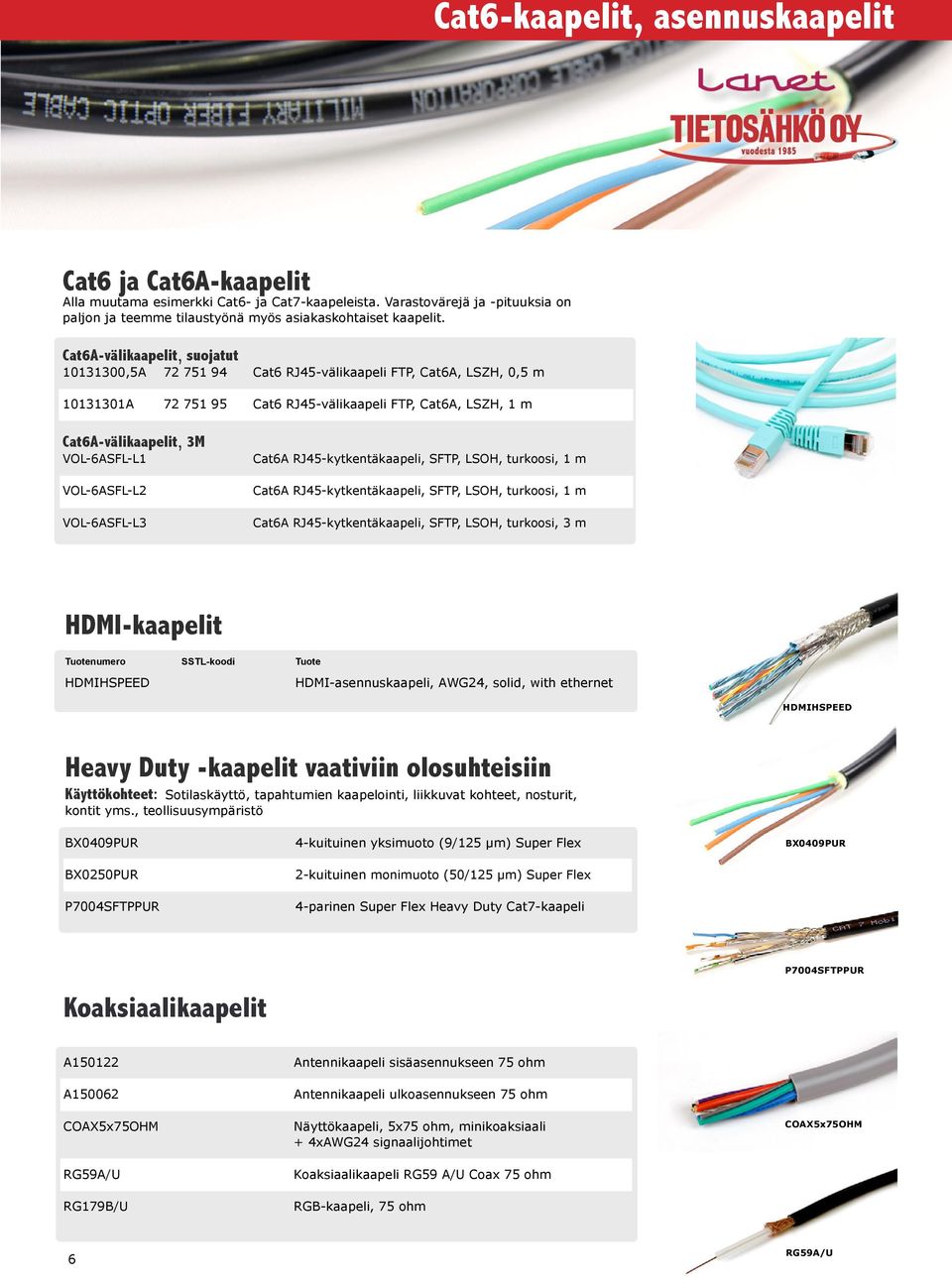 VOL-6ASFL-L2 VOL-6ASFL-L3 Cat6A RJ45-kytkentäkaapeli, SFTP, LSOH, turkoosi, 1 m Cat6A RJ45-kytkentäkaapeli, SFTP, LSOH, turkoosi, 1 m Cat6A RJ45-kytkentäkaapeli, SFTP, LSOH, turkoosi, 3 m
