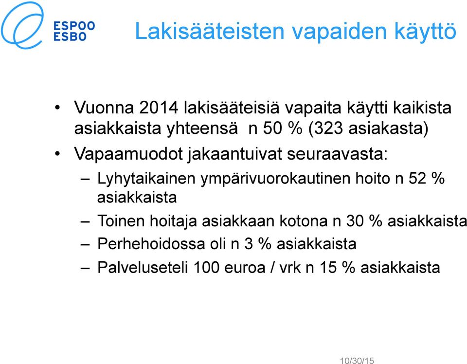 Lyhytaikainen ympärivuorokautinen hoito n 52 % asiakkaista Toinen hoitaja asiakkaan